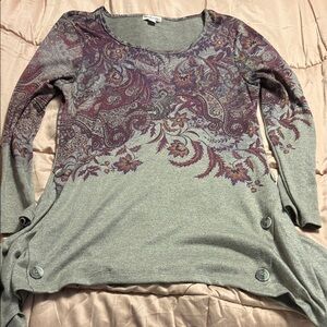 💋5/$25💋 Elegant Paisley Long Sleeve Tunic - Gray and Purple